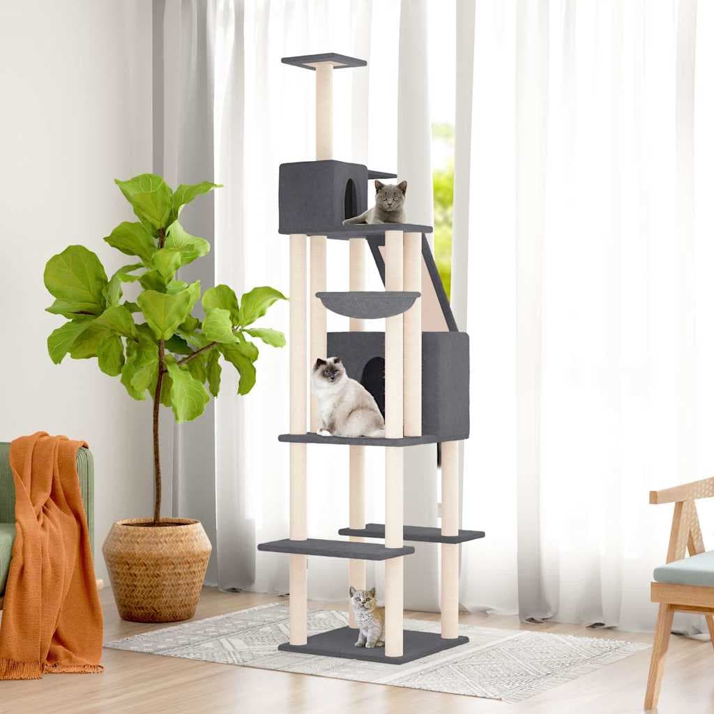 Albero per Gatti con Tiragraffi in Sisal Grigio Scuro 201 cm — miniatura 1 di 6