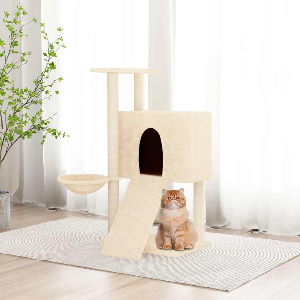 Albero per Gatti con Tiragraffi in Sisal Crema 96 cm — miniatura 1 di 6