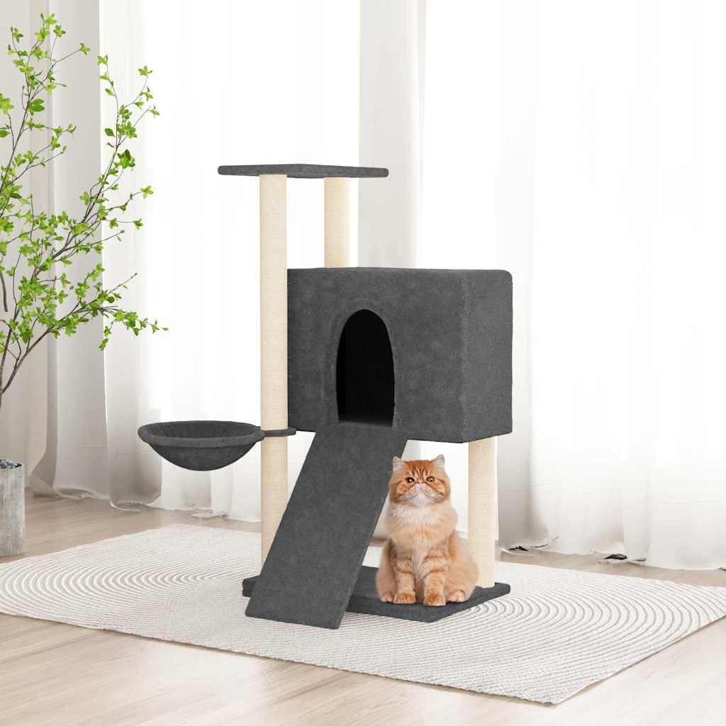 Albero per Gatti con Tiragraffi in Sisal Grigio Scuro 96 cm — miniatura 1 di 6