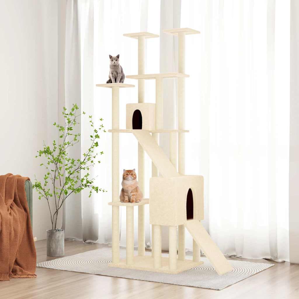 Albero per Gatti con Tiragraffi in Sisal Crema 190 cm — miniatura 1 di 6