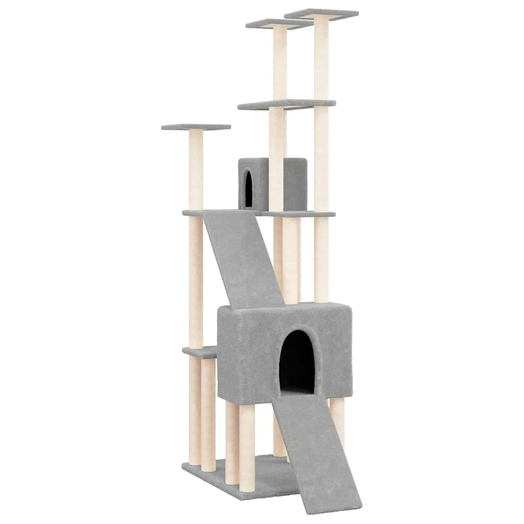 Albero per Gatti con Tiragraffi in Sisal Grigio Chiaro 190 cm — miniatura 2 di 6