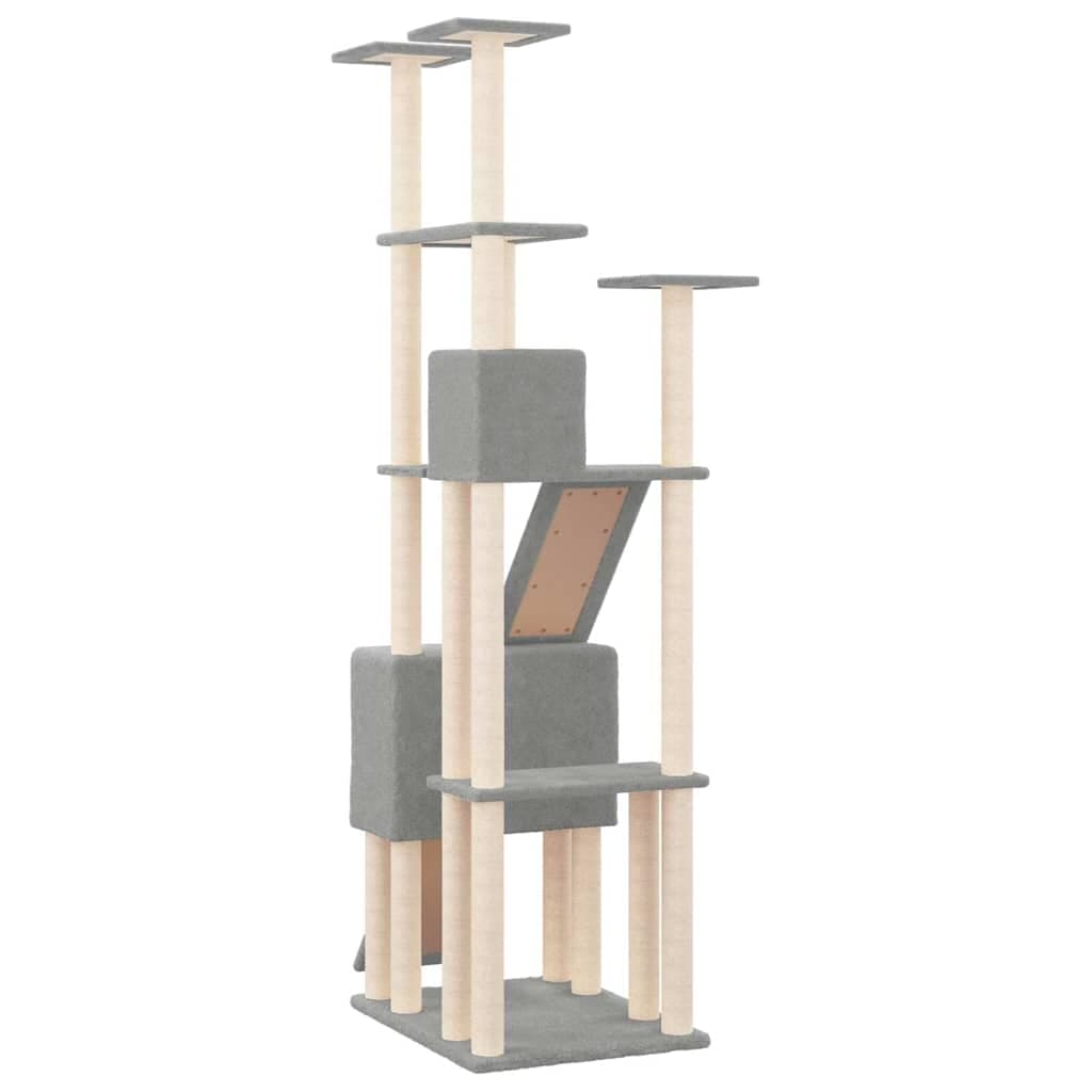 Albero per Gatti con Tiragraffi in Sisal Grigio Chiaro 190 cm — miniatura 4 di 6
