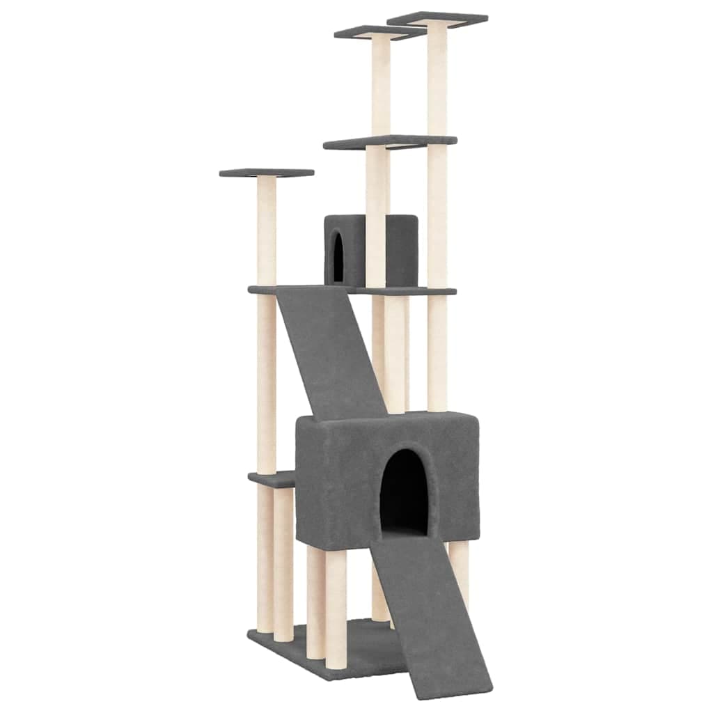 Albero per Gatti con Tiragraffi in Sisal Grigio Scuro 190 cm — miniatura 2 di 6