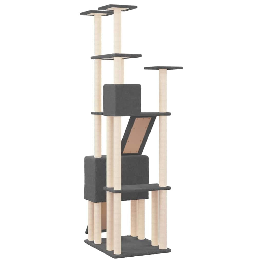 Albero per Gatti con Tiragraffi in Sisal Grigio Scuro 190 cm — miniatura 4 di 6