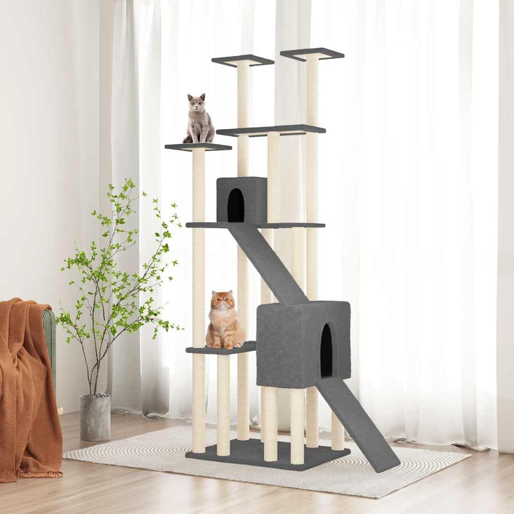 Albero per Gatti con Tiragraffi in Sisal Grigio Scuro 190 cm — miniatura 1 di 6