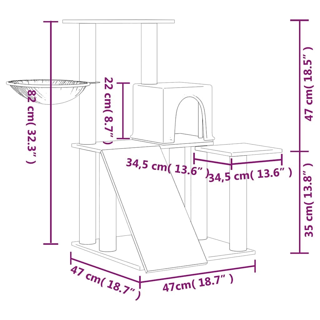 Albero per Gatti con Tiragraffi in Sisal Crema 82 cm — miniatura 6 di 6