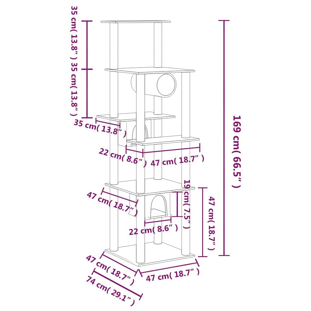 Albero per Gatti con Tiragraffi in Sisal Crema 169 cm — miniatura 6 di 6