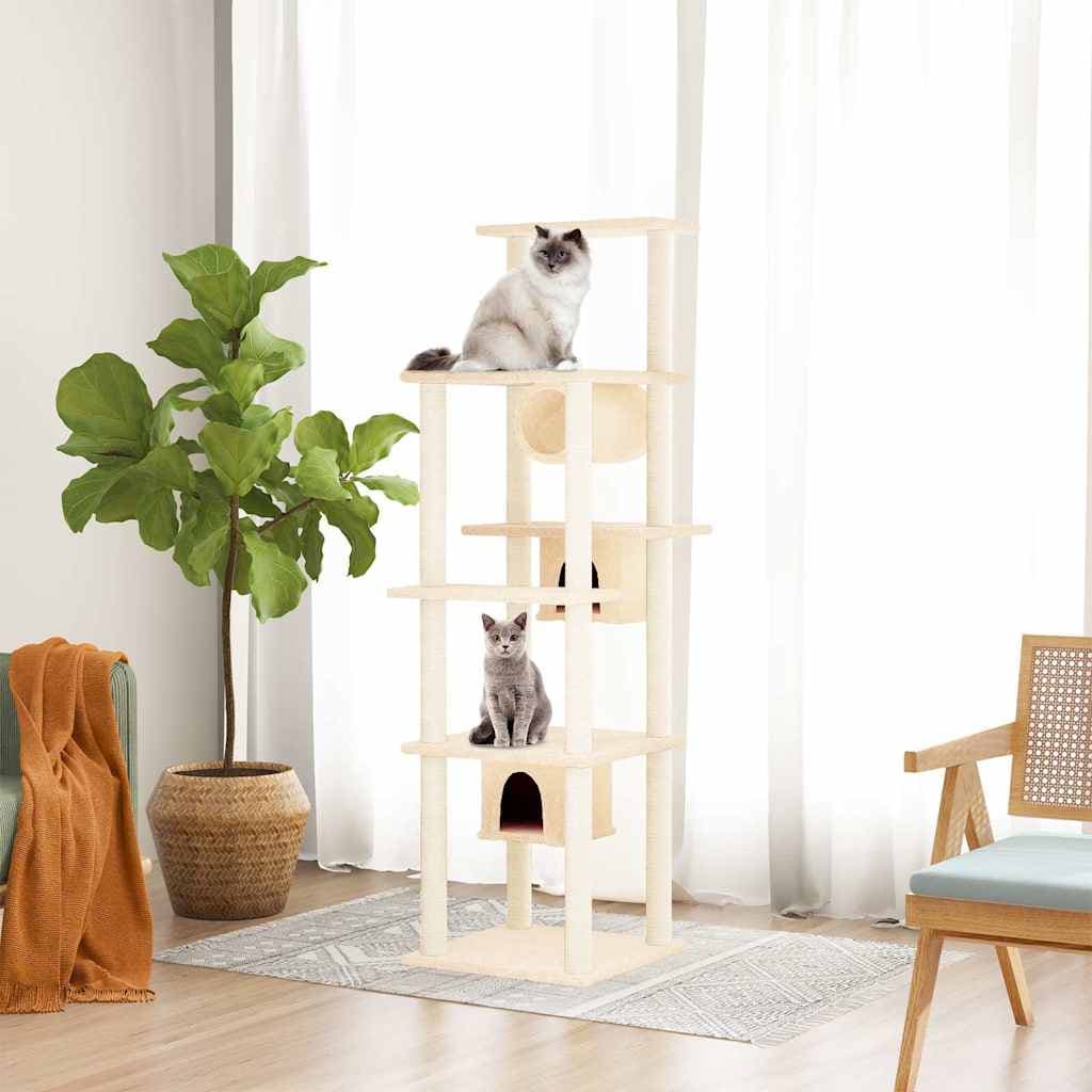 Albero per Gatti con Tiragraffi in Sisal Crema 169 cm — miniatura 1 di 6