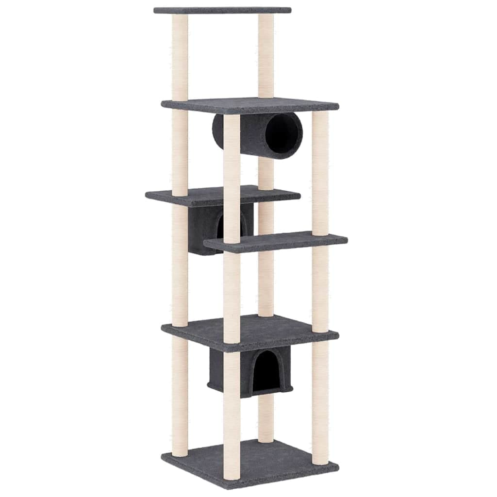 Albero per Gatti con Tiragraffi in Sisal Grigio Scuro 169 cm — miniatura 2 di 6