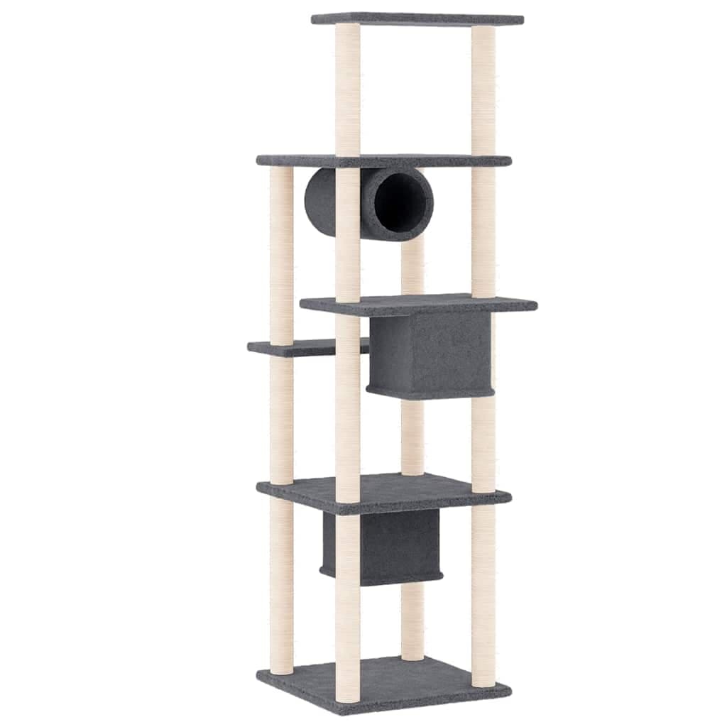 Albero per Gatti con Tiragraffi in Sisal Grigio Scuro 169 cm — miniatura 4 di 6