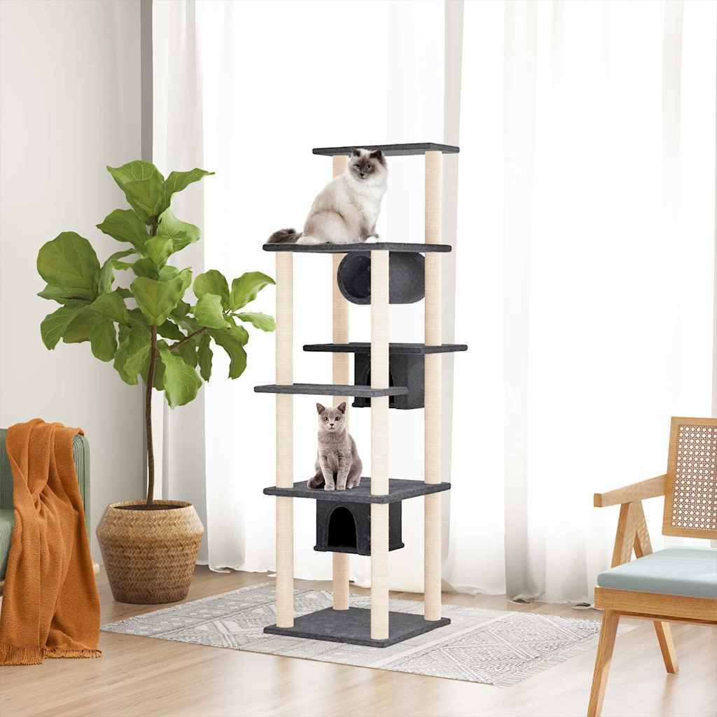 Albero per Gatti con Tiragraffi in Sisal Grigio Scuro 169 cm — miniatura 1 di 6