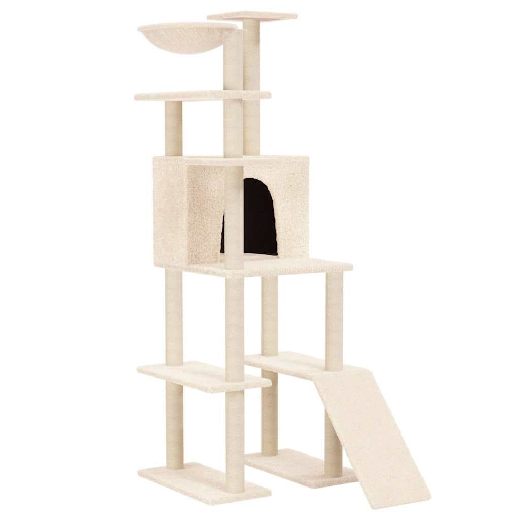 Albero per Gatti con Tiragraffi in Sisal Crema 166 cm — miniatura 2 di 6