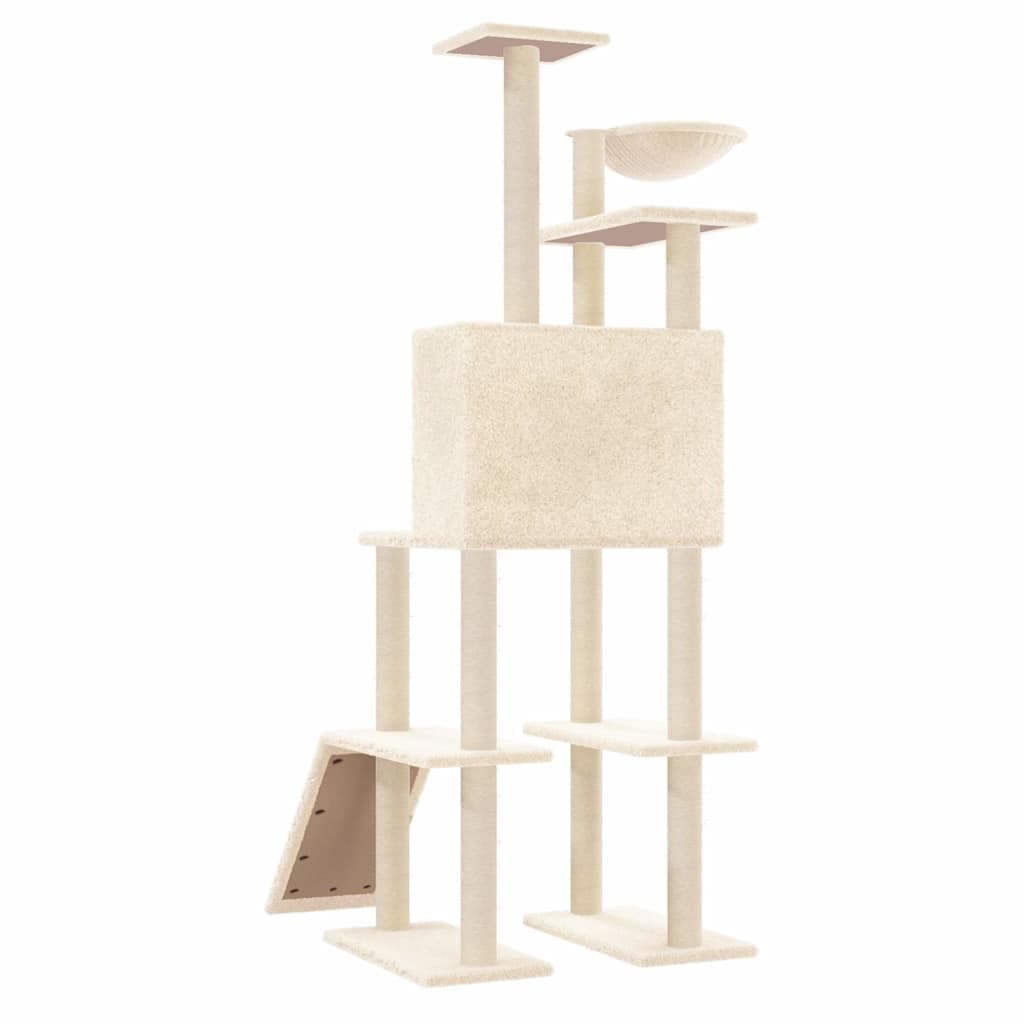 Albero per Gatti con Tiragraffi in Sisal Crema 166 cm — miniatura 4 di 6