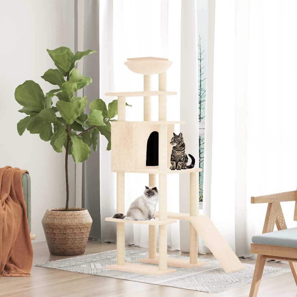 Albero per Gatti con Tiragraffi in Sisal Crema 166 cm — miniatura 1 di 6