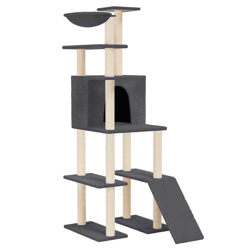 Albero per Gatti con Tiragraffi in Sisal Grigio Scuro 166 cm — miniatura 2 di 6