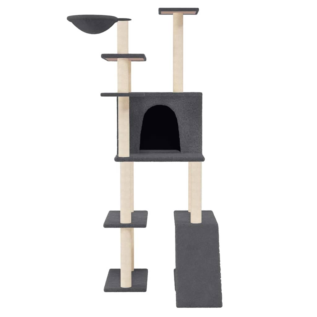 Albero per Gatti con Tiragraffi in Sisal Grigio Scuro 166 cm — miniatura 3 di 6