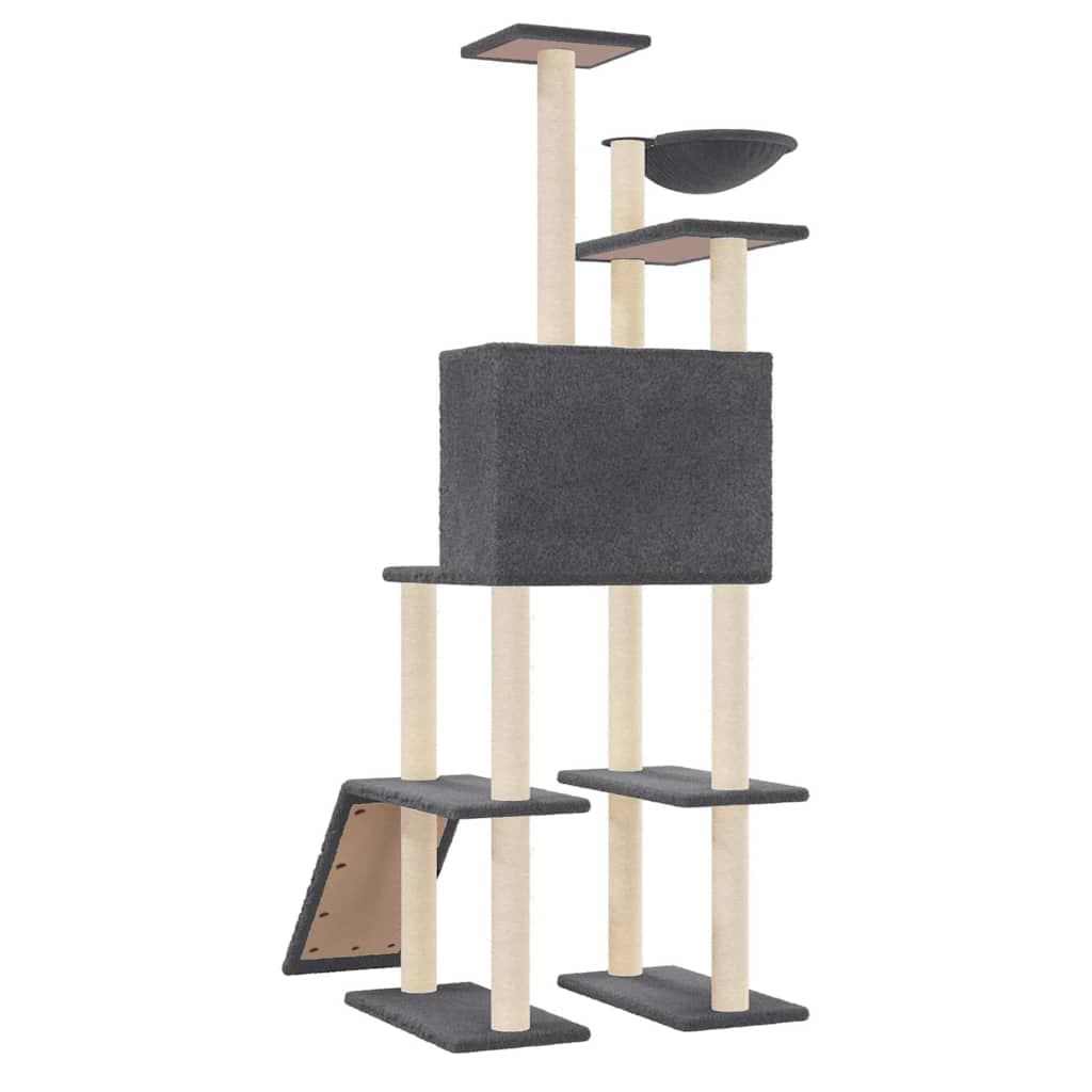 Albero per Gatti con Tiragraffi in Sisal Grigio Scuro 166 cm — miniatura 4 di 6