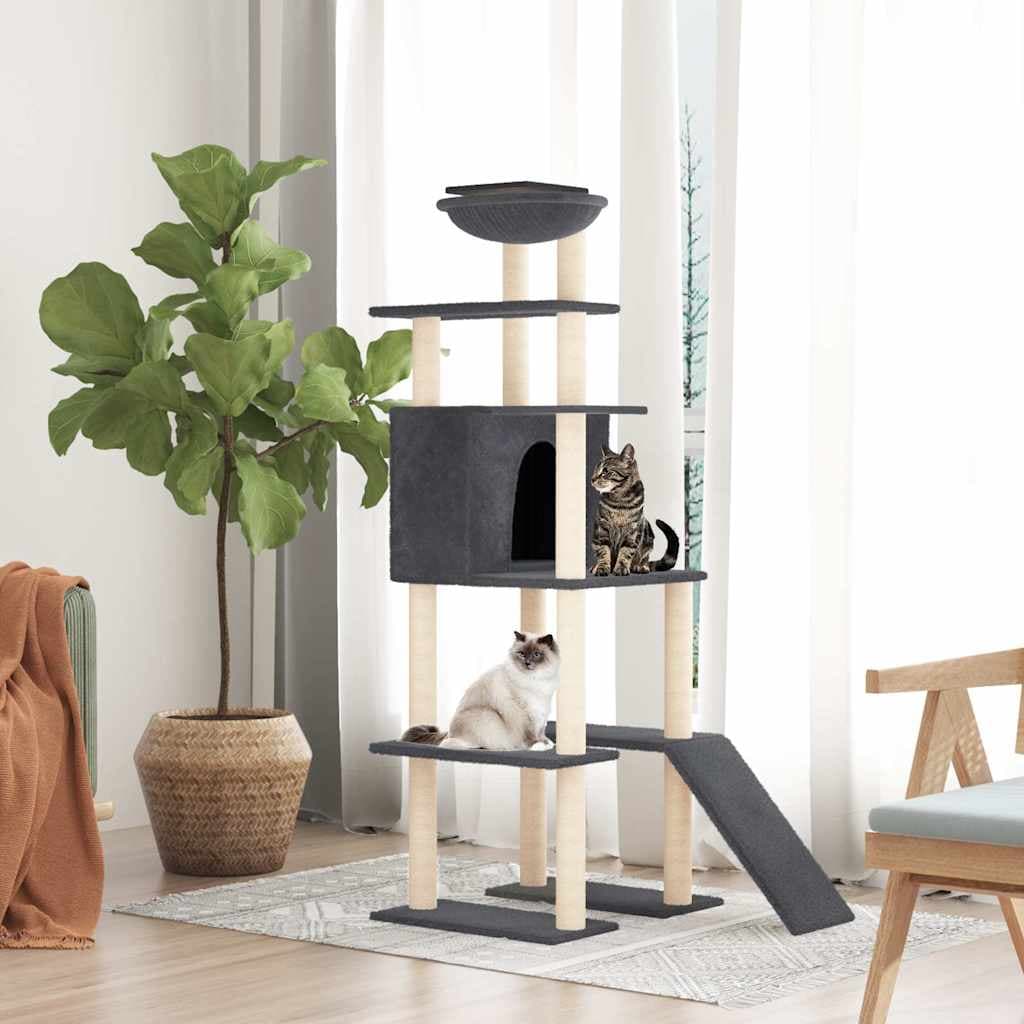 Albero per Gatti con Tiragraffi in Sisal Grigio Scuro 166 cm — miniatura 1 di 6