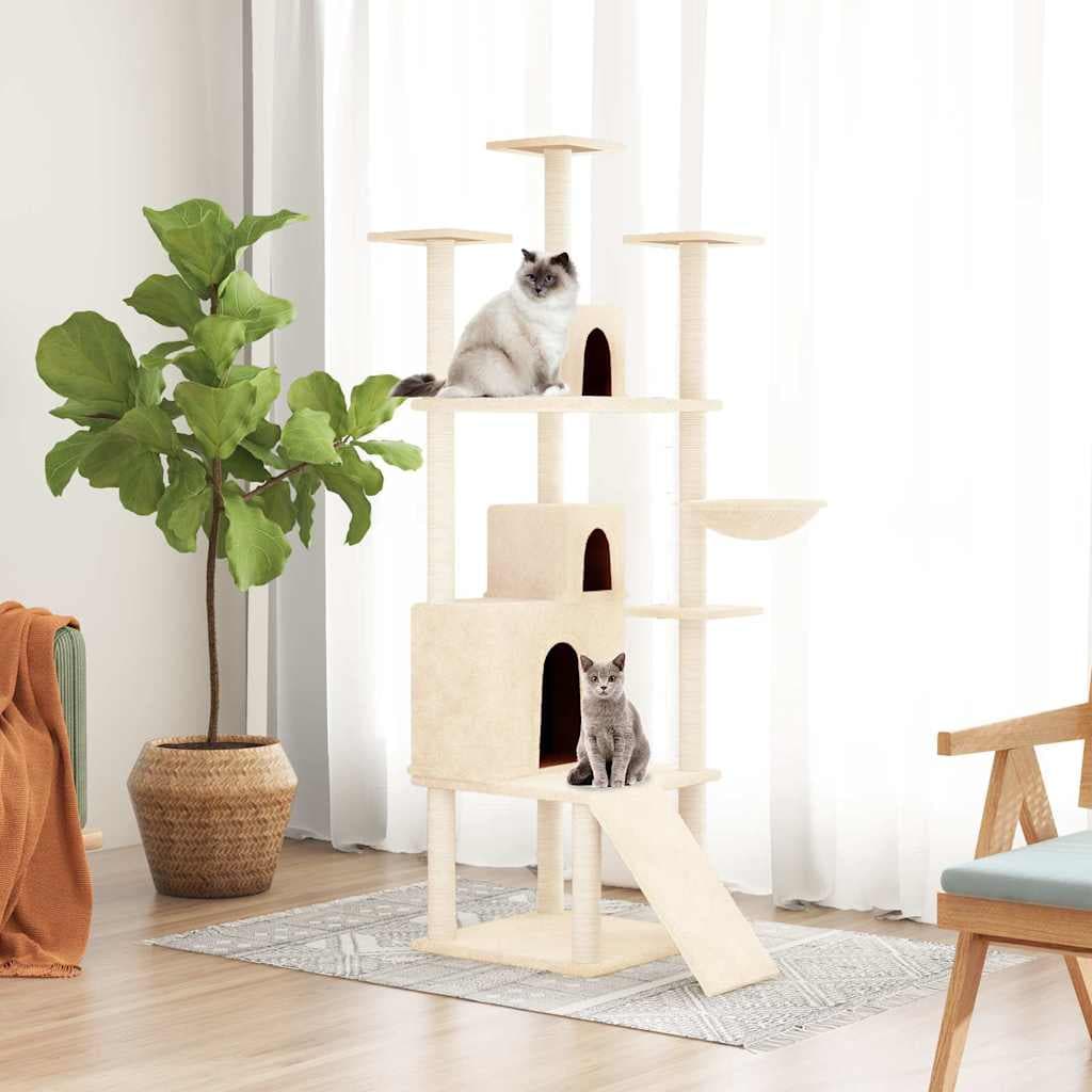 Albero per Gatti con Tiragraffi in Sisal Crema 175 cm — miniatura 1 di 6