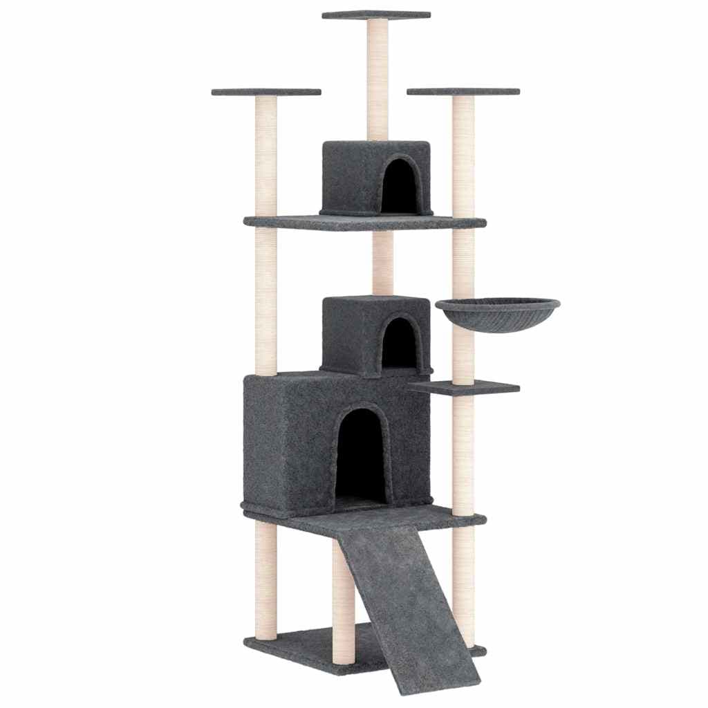 Albero per Gatti con Tiragraffi in Sisal Grigio Scuro 175 cm — miniatura 2 di 6
