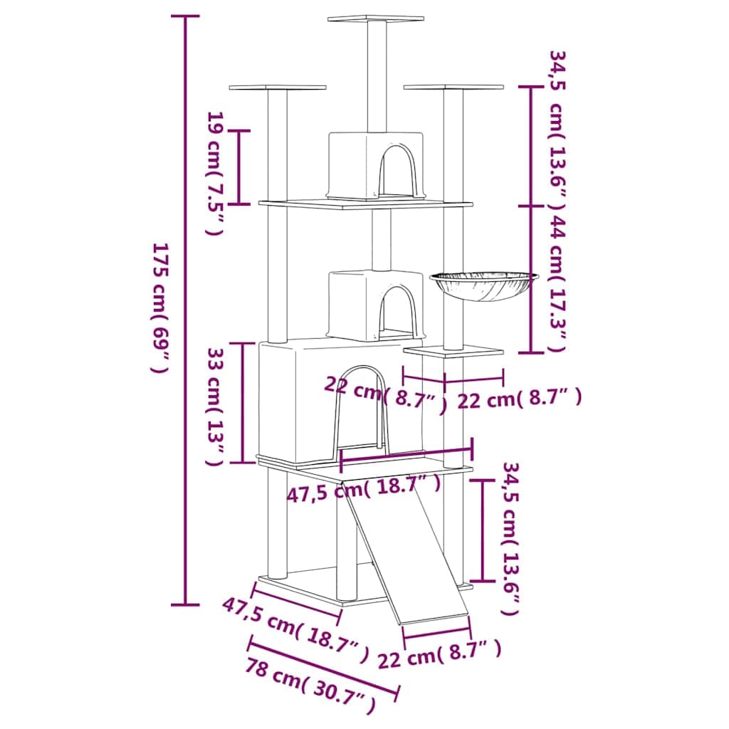 Albero per Gatti con Tiragraffi in Sisal Grigio Scuro 175 cm — miniatura 6 di 6