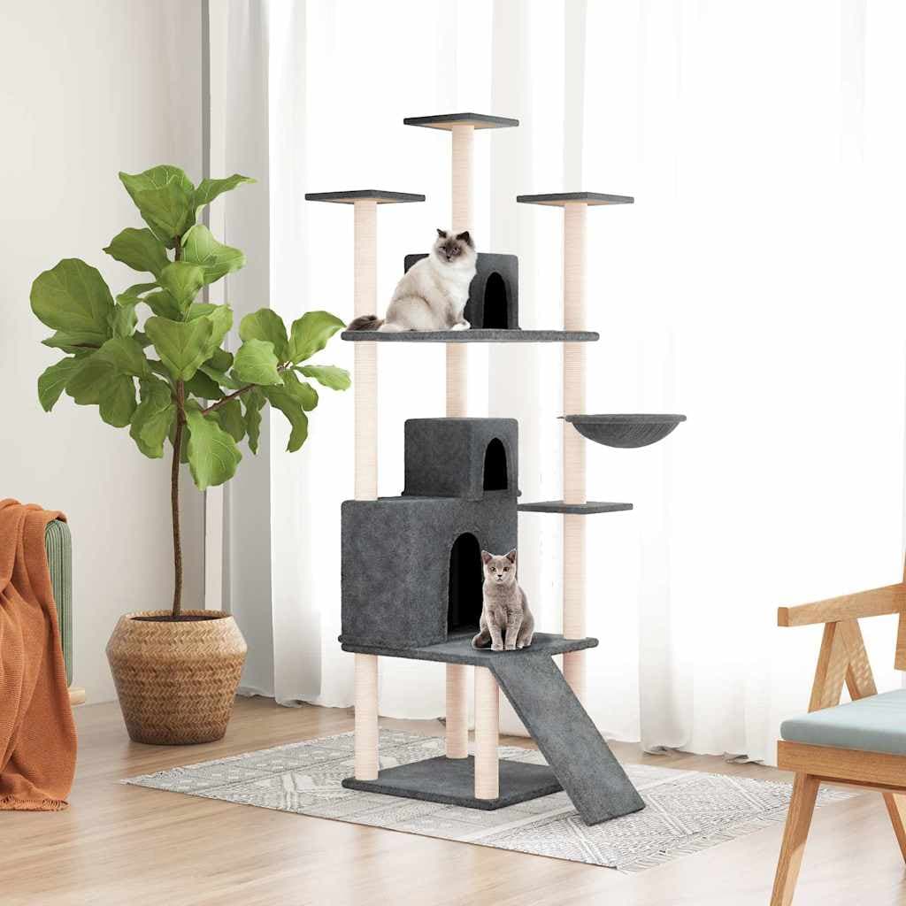 Albero per Gatti con Tiragraffi in Sisal Grigio Scuro 175 cm — miniatura 1 di 6