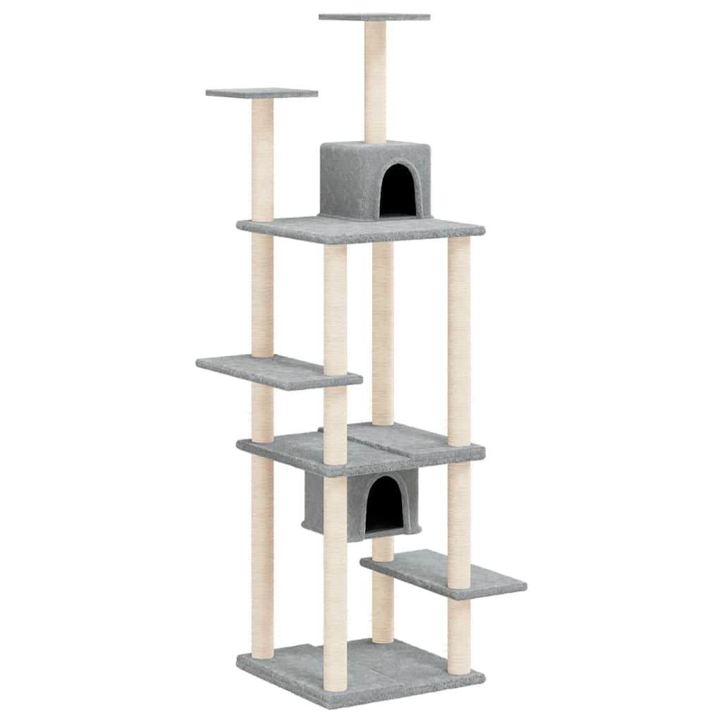 Albero per Gatti con Tiragraffi in Sisal Grigio Chiaro 176 cm — miniatura 2 di 6