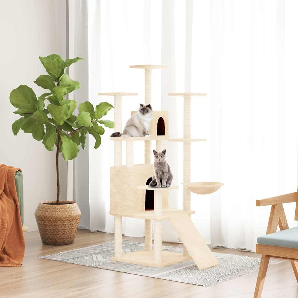 Albero per Gatti con Tiragraffi in Sisal Crema 154 cm — miniatura 1 di 6