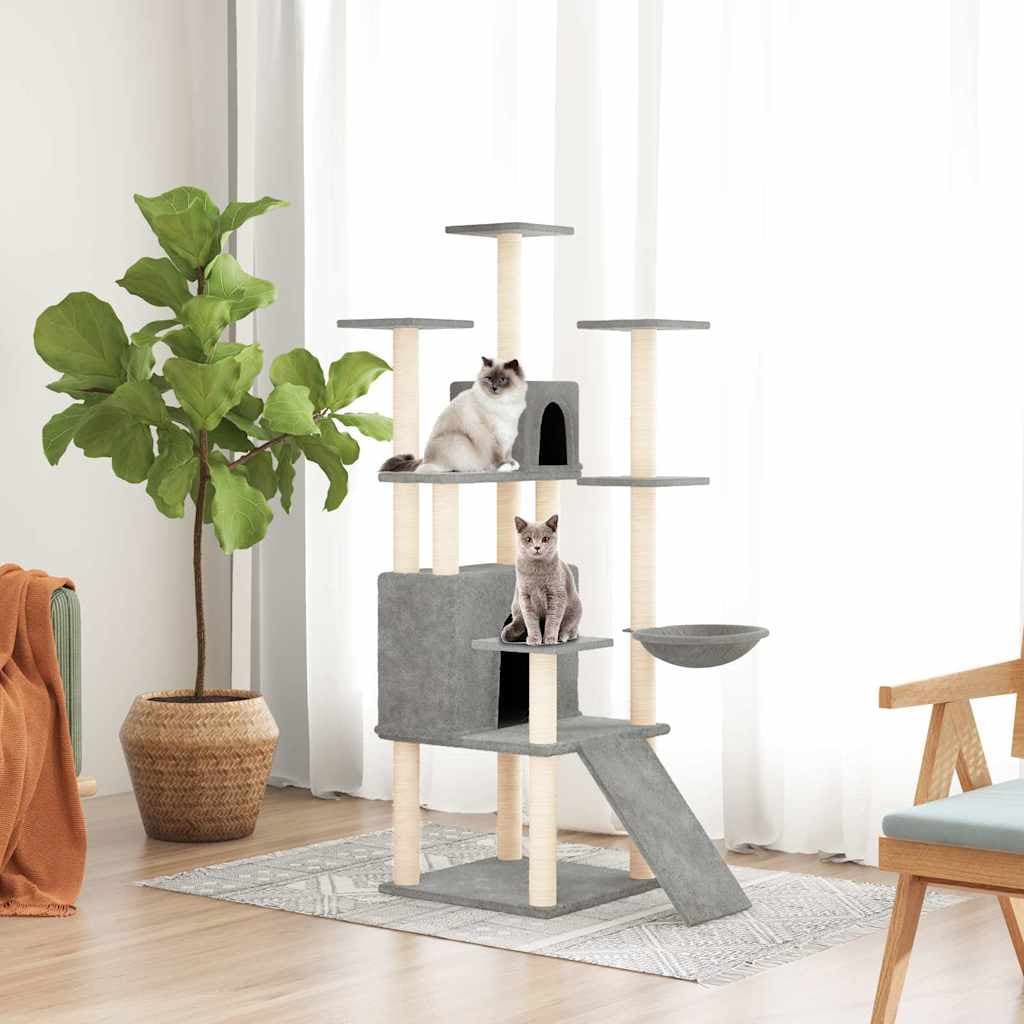 Albero per Gatti con Tiragraffi in Sisal Grigio Chiaro 154 cm — miniatura 1 di 6