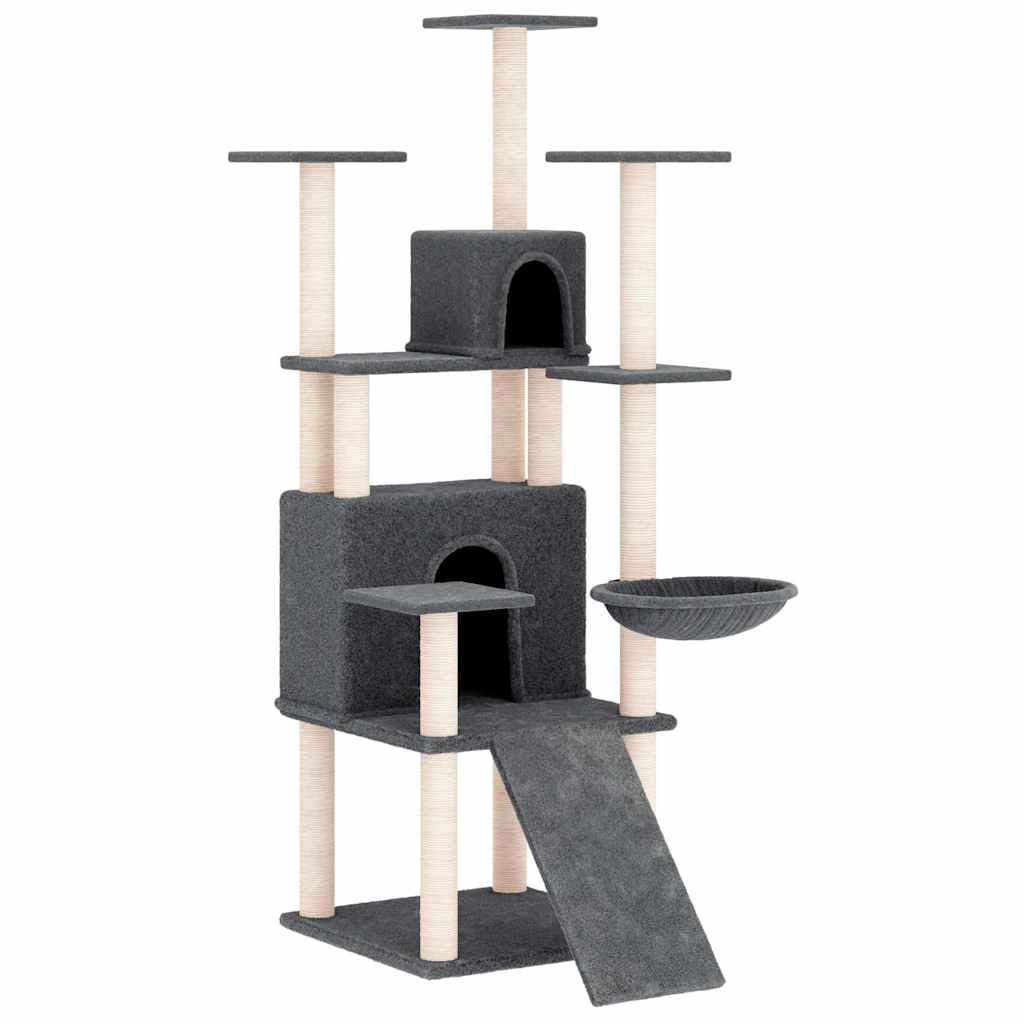 Albero per Gatti con Tiragraffi in Sisal Grigio Scuro 154 cm — miniatura 2 di 6