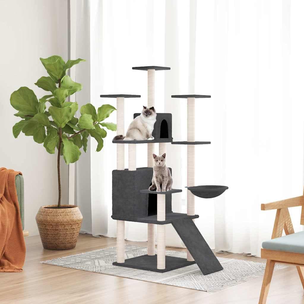 Albero per Gatti con Tiragraffi in Sisal Grigio Scuro 154 cm — miniatura 1 di 6