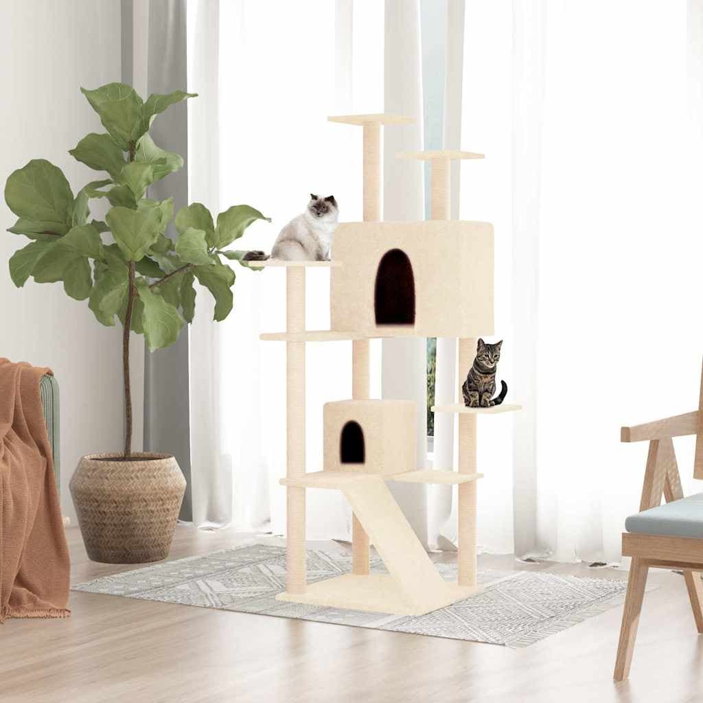 Albero per Gatti con Tiragraffi in Sisal Crema 153 cm — miniatura 1 di 6