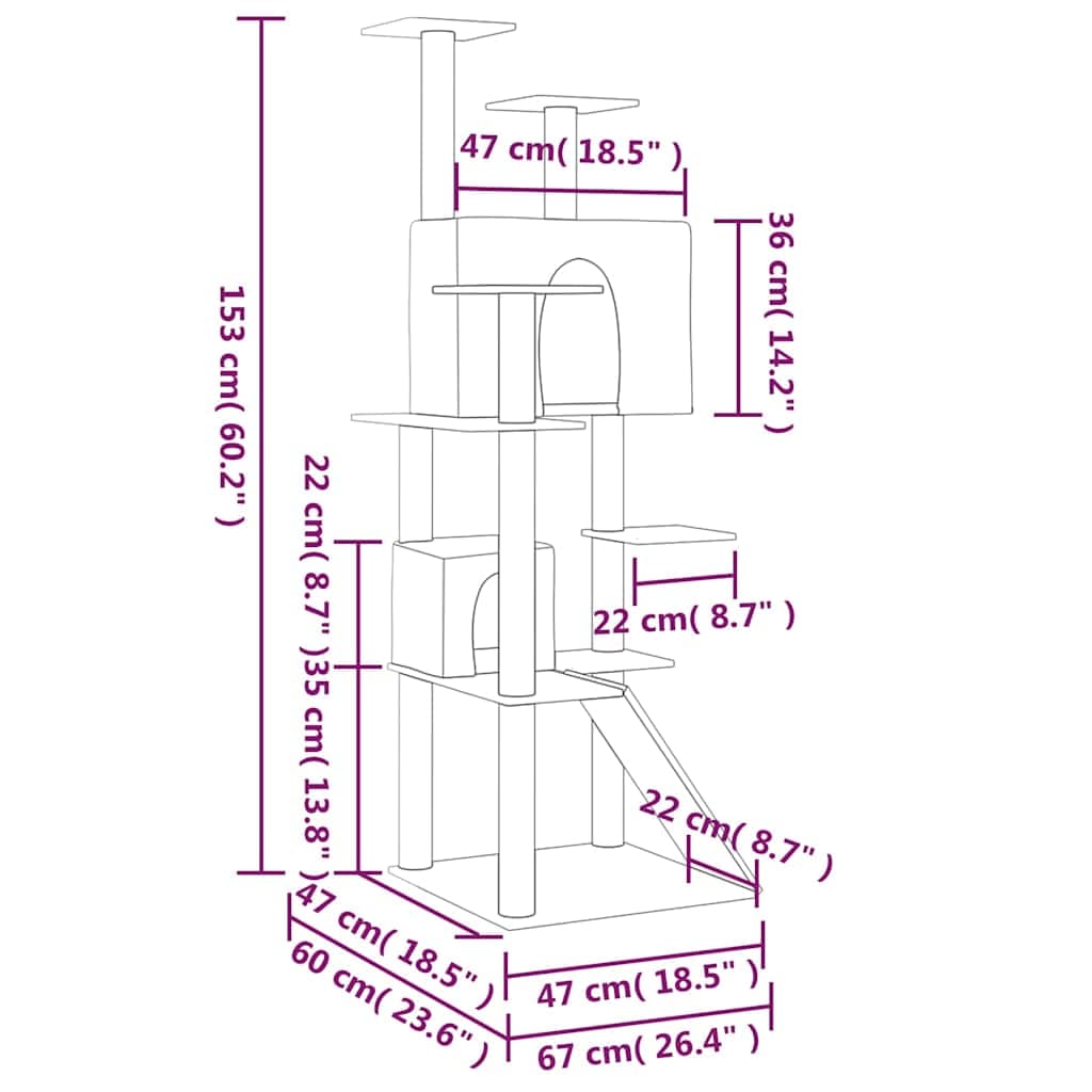 Albero per Gatti con Tiragraffi in Sisal Grigio Chiaro 153 cm — miniatura 6 di 6
