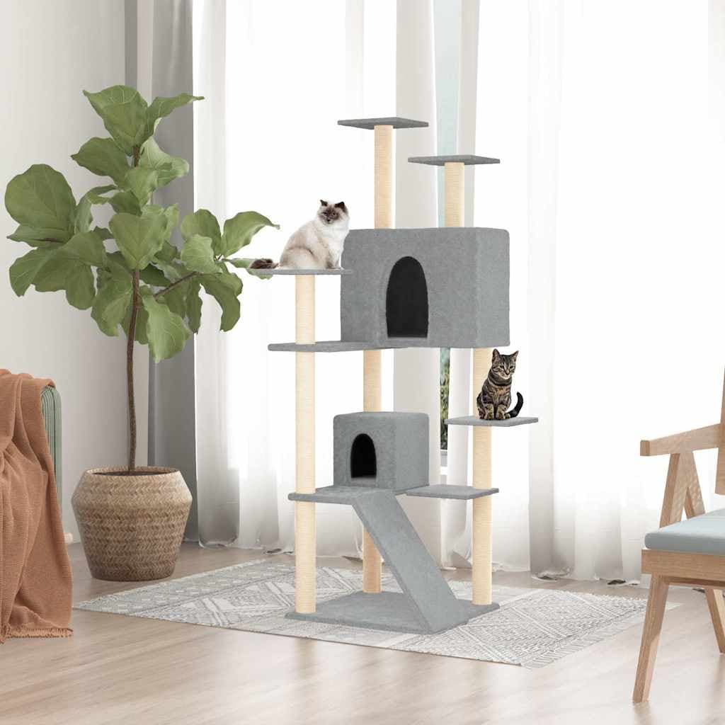 Albero per Gatti con Tiragraffi in Sisal Grigio Chiaro 153 cm — miniatura 1 di 6