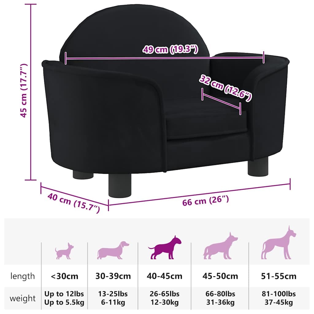 Lettino per Cani Nero 66x40x45 cm in Velluto — miniatura 6 di 6