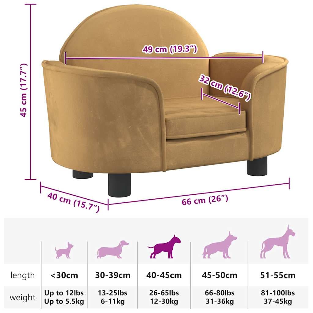 Lettino per Cani Marrone 66x40x45 cm in Velluto — miniatura 6 di 6