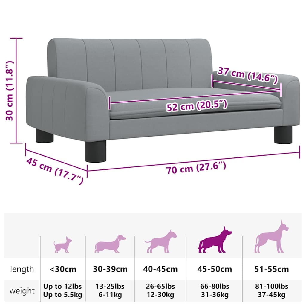Lettino per Cani Grigio Chiaro 70x45x30 cm in Tessuto — miniatura 6 di 6