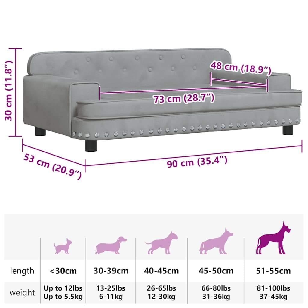Lettino per Cani Grigio Chiaro 90x53x30 cm in Velluto — miniatura 6 di 6