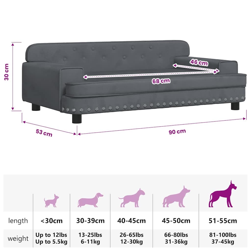 Lettino per Cani Grigio Scuro 90x53x30 cm in Velluto — miniatura 6 di 6