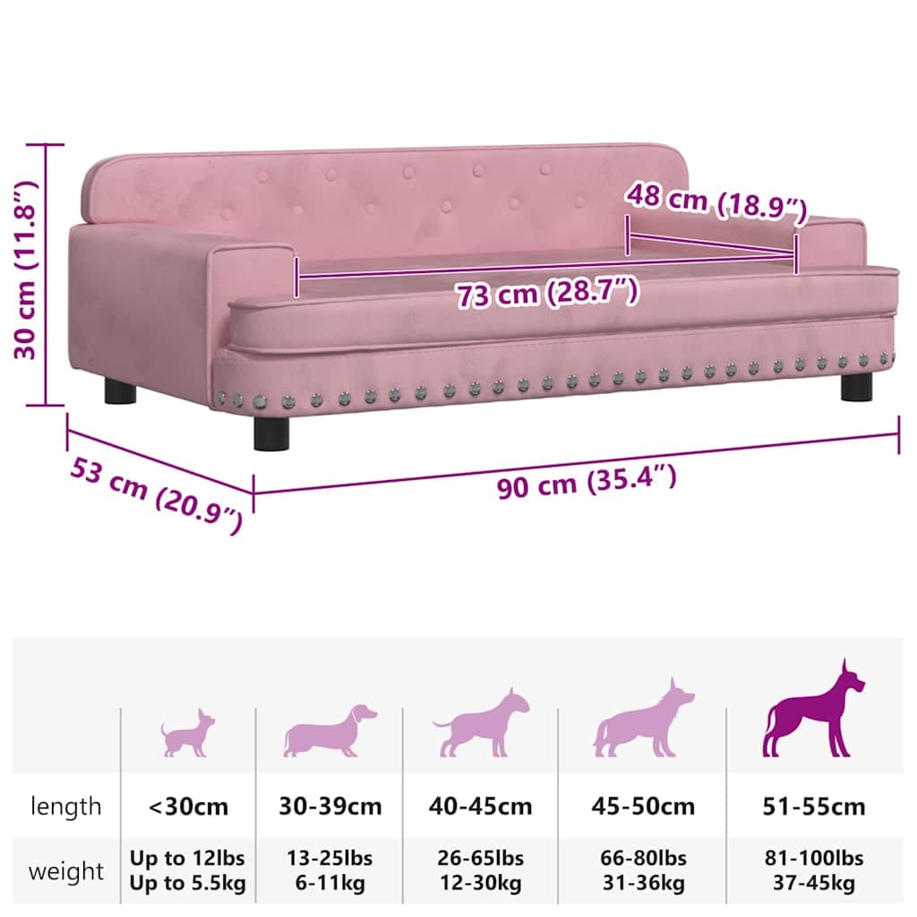 Lettino per Cani Rosa 90x53x30 cm in Velluto — miniatura 6 di 6