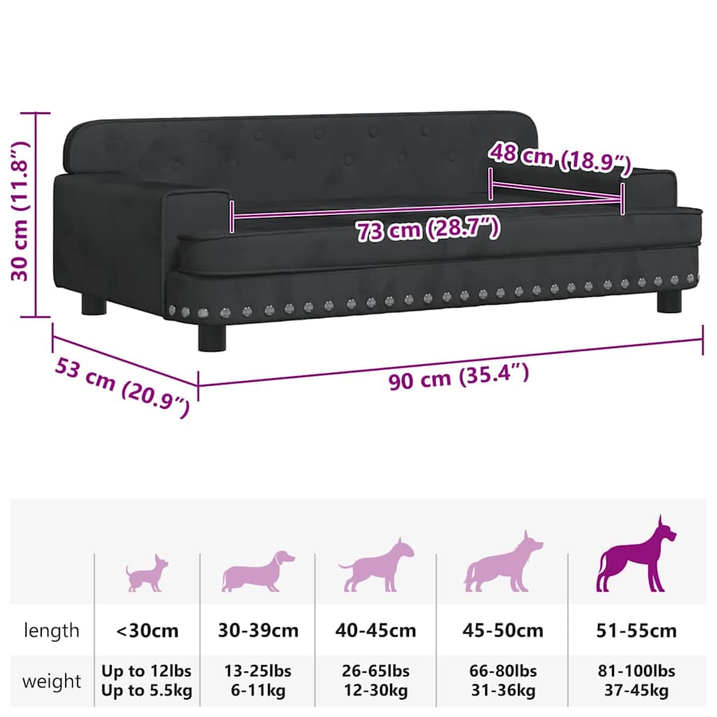 Lettino per Cani Nero 90x53x30 cm in Velluto — miniatura 6 di 6