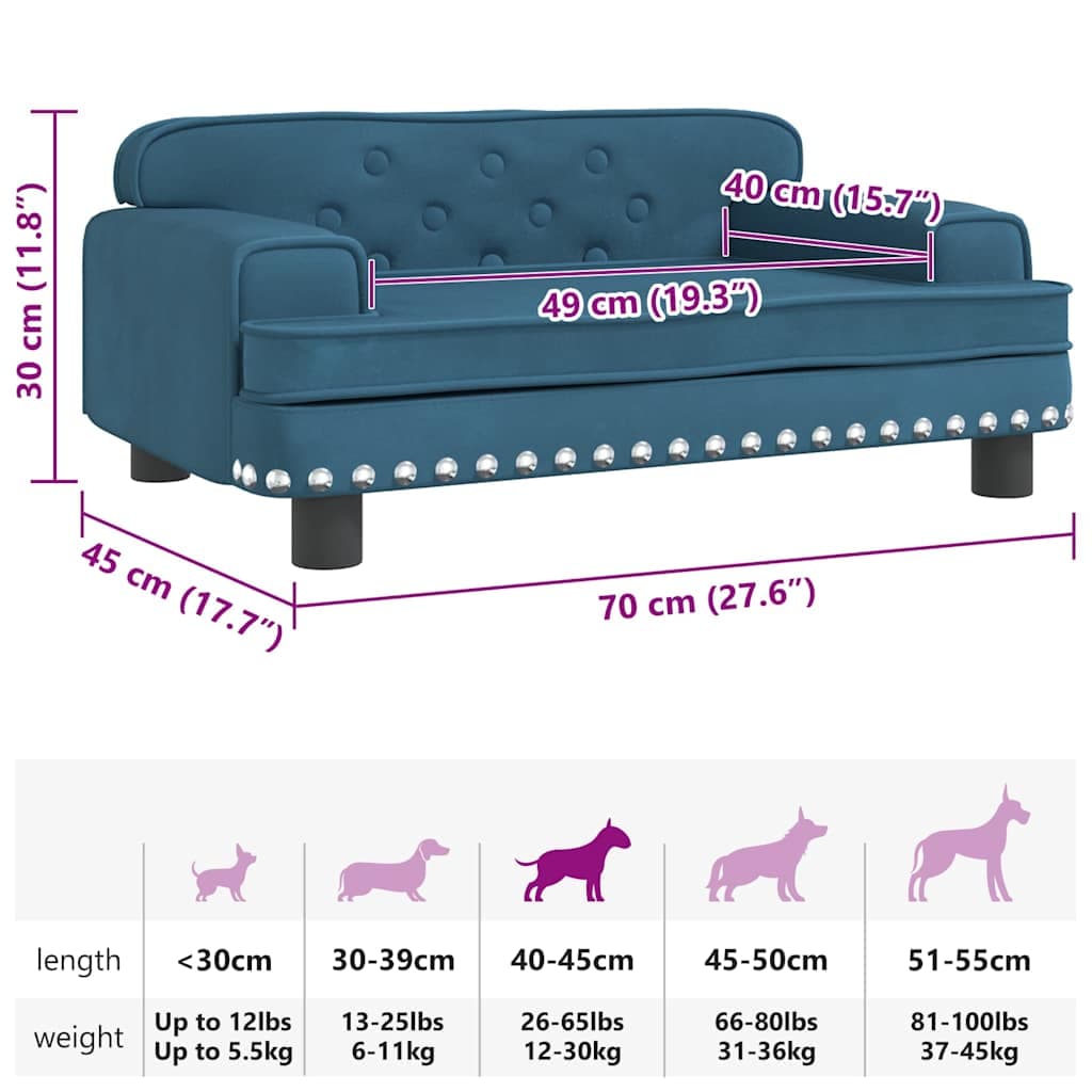 Lettino per Cani Blu 70x45x30 cm in Velluto — miniatura 6 di 6