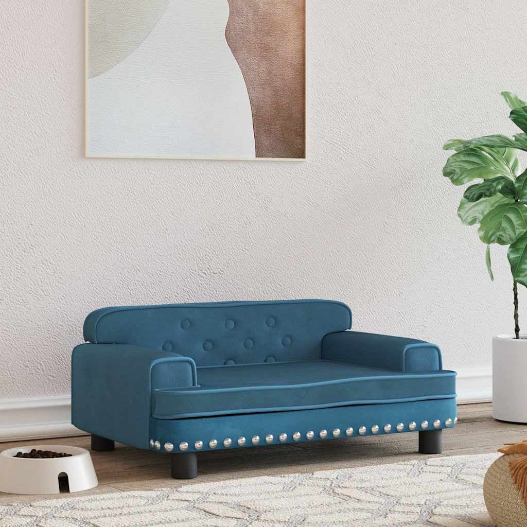 Lettino per Cani Blu 70x45x30 cm in Velluto — miniatura 1 di 6