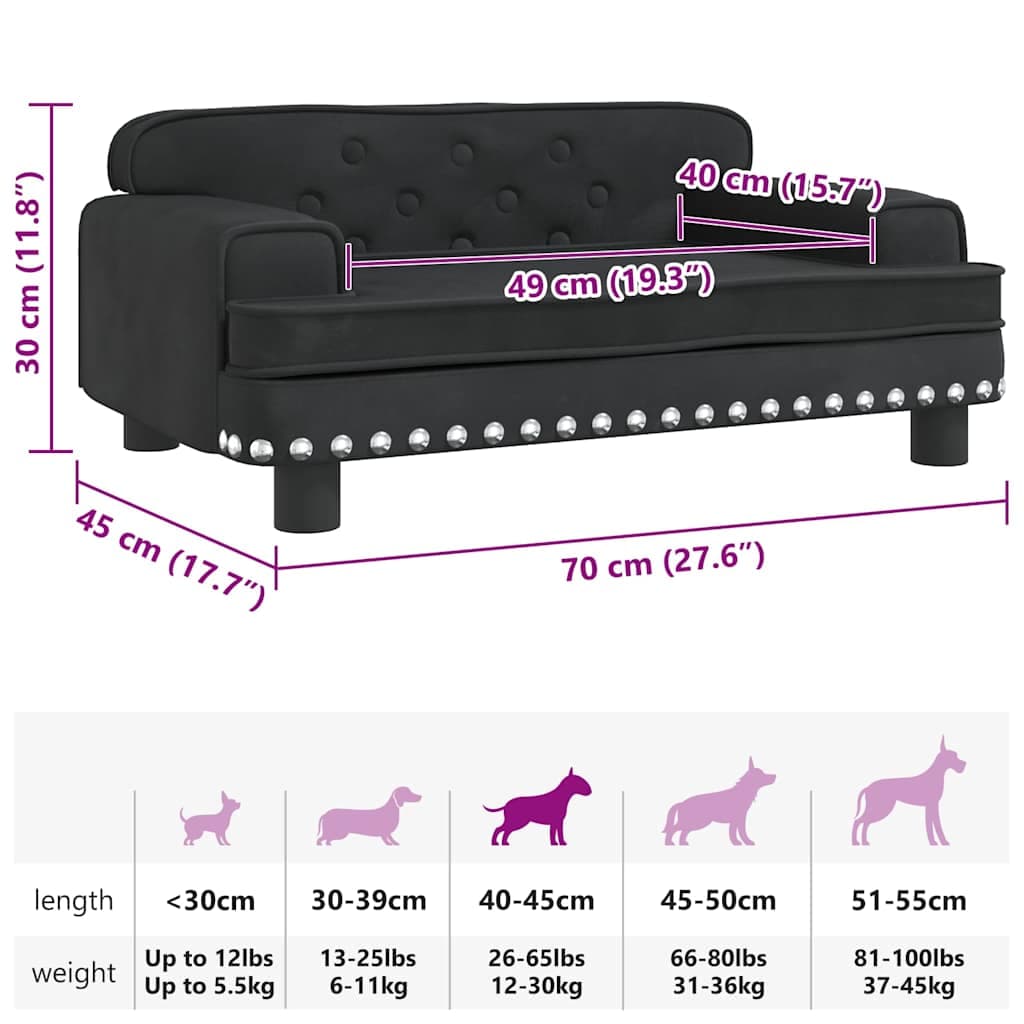 Lettino per Cani Nero 70x45x30 cm in Velluto — miniatura 6 di 6