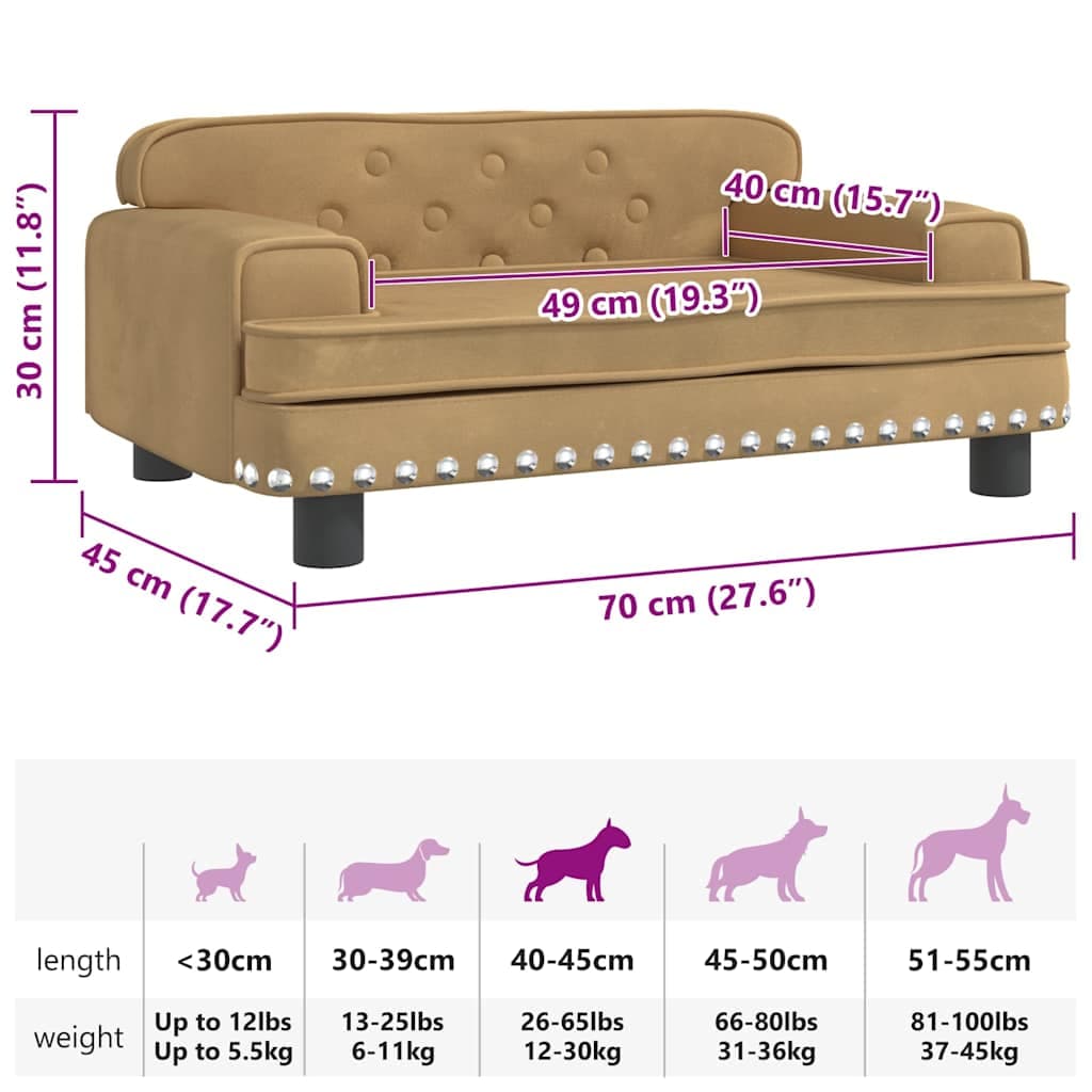 Lettino per Cani Marrone 70x45x30 cm in Velluto — miniatura 6 di 6