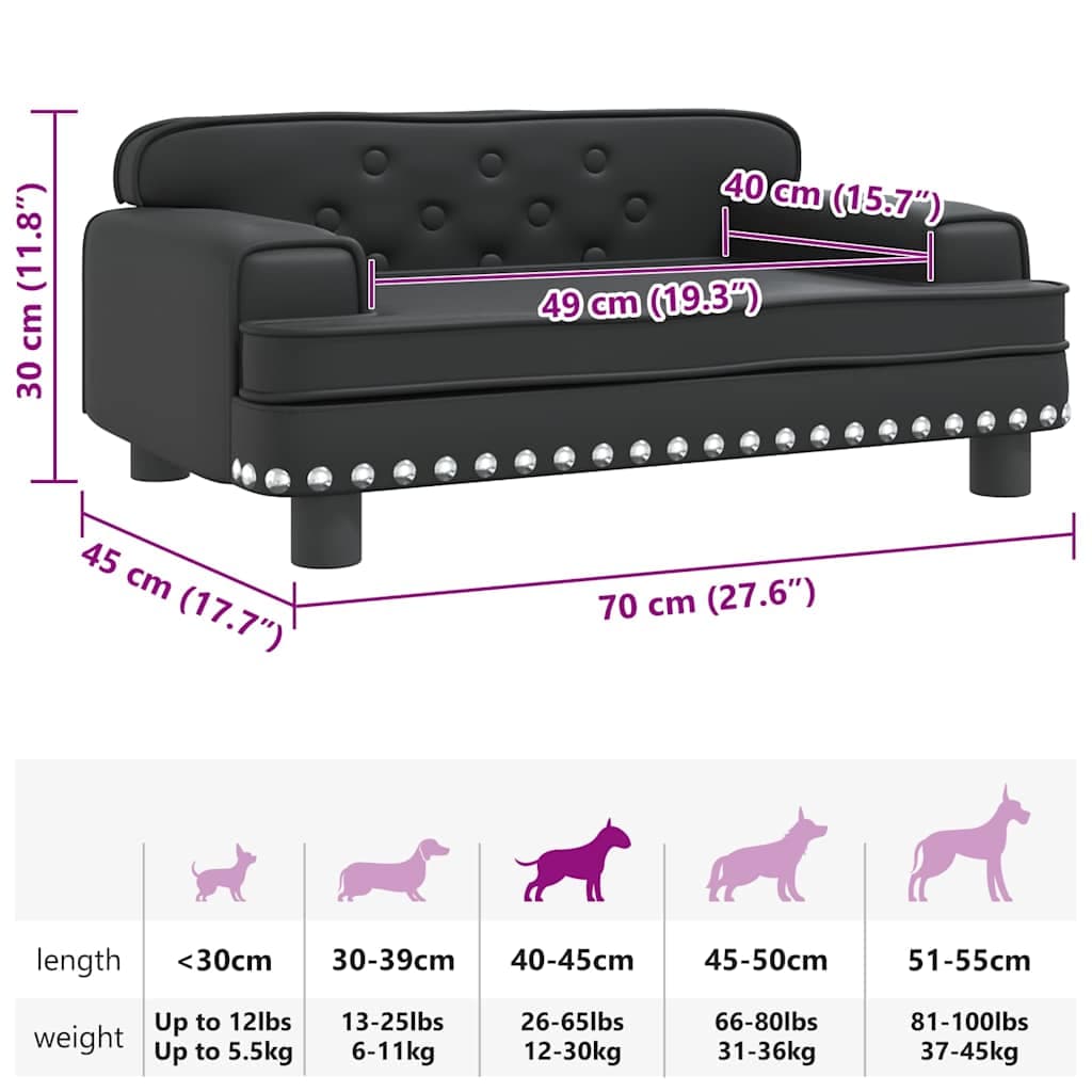 Lettino per Cani Nero 70x45x30 cm in Similpelle — miniatura 6 di 6