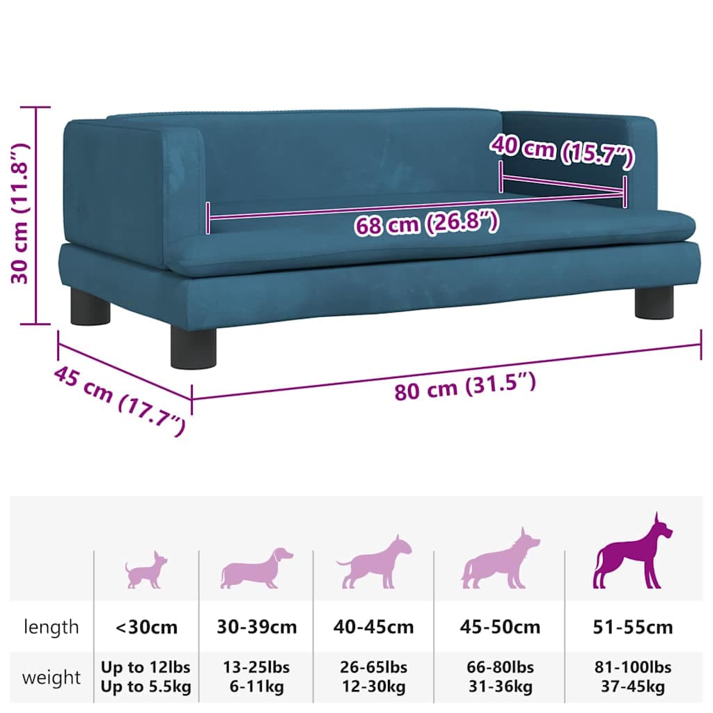 Lettino per Cani Blu 80x45x30 cm in Velluto — miniatura 6 di 6
