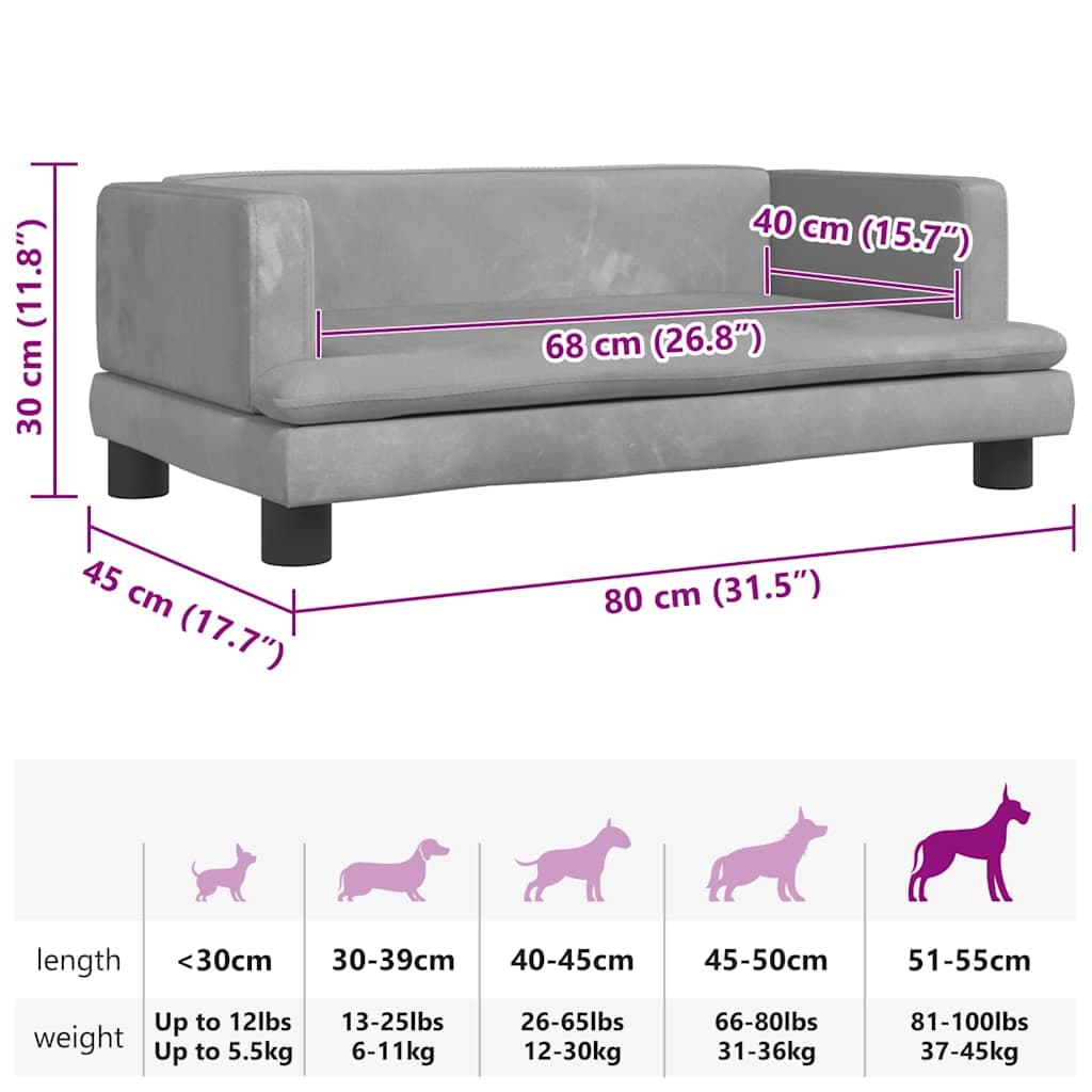 Lettino per Cani Grigio Chiaro 80x45x30 cm in Velluto — miniatura 6 di 6