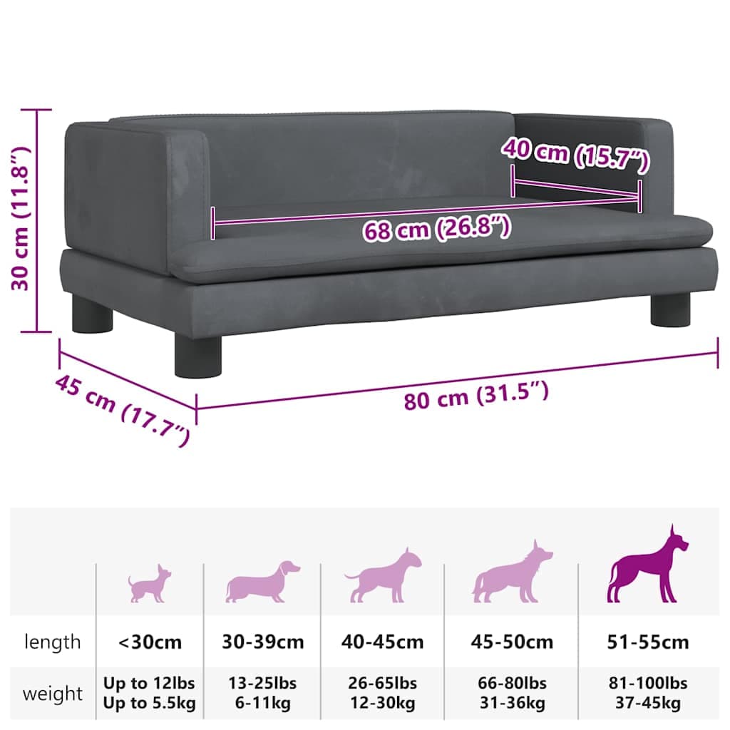 Lettino per Cani Grigio Scuro 80x45x30 cm in Velluto — miniatura 6 di 6
