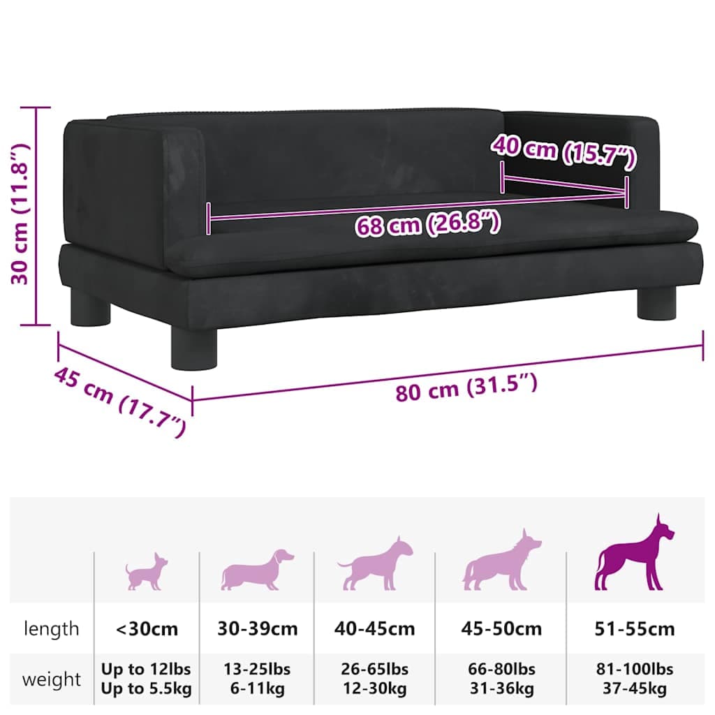 Lettino per Cani Nero 80x45x30 cm in Velluto — miniatura 6 di 6